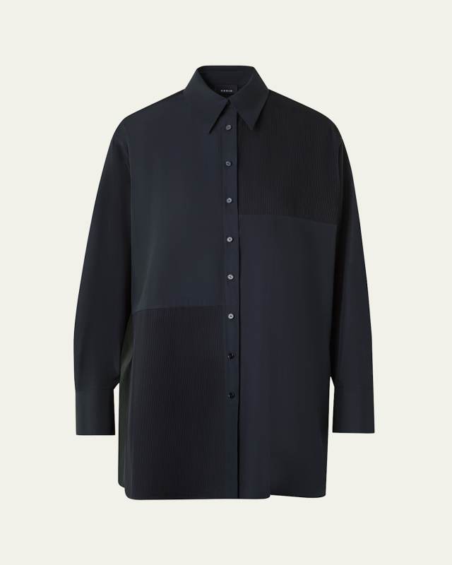 Stitched Pleats Inset Cotton Poplin Oversized Shirt
